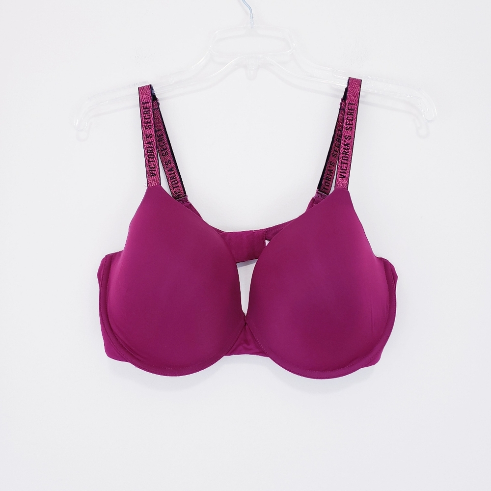 Victoria's Secret T Shirt Lightly Lined Demi Purple Wine Shine Strap 38DD